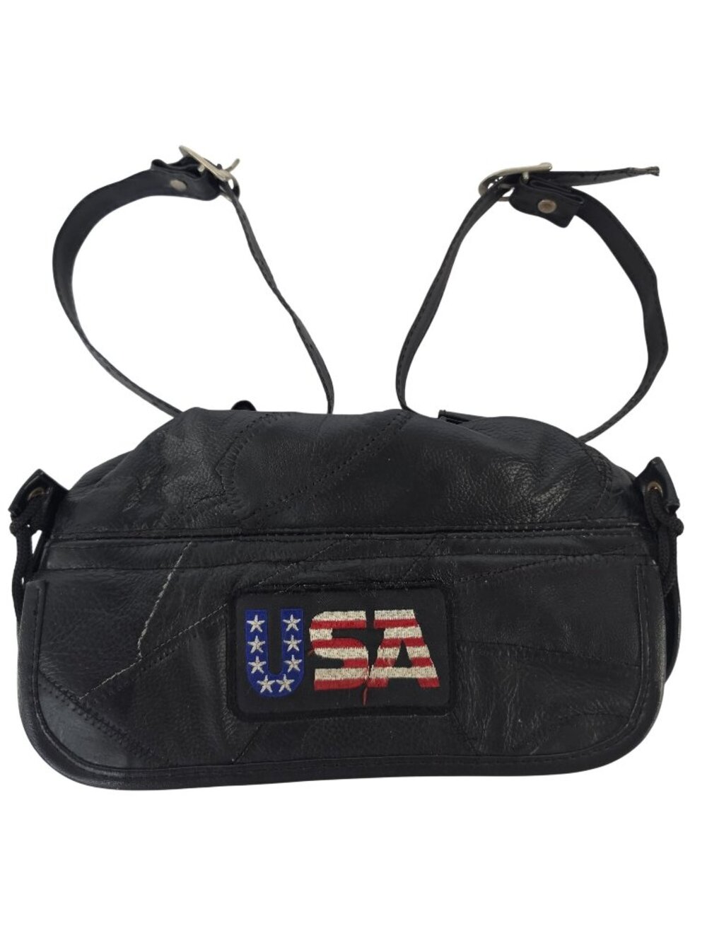 Vintage Diamond Plate Buffalo Leather Motorcycle Handlebar Fork Bag USA
